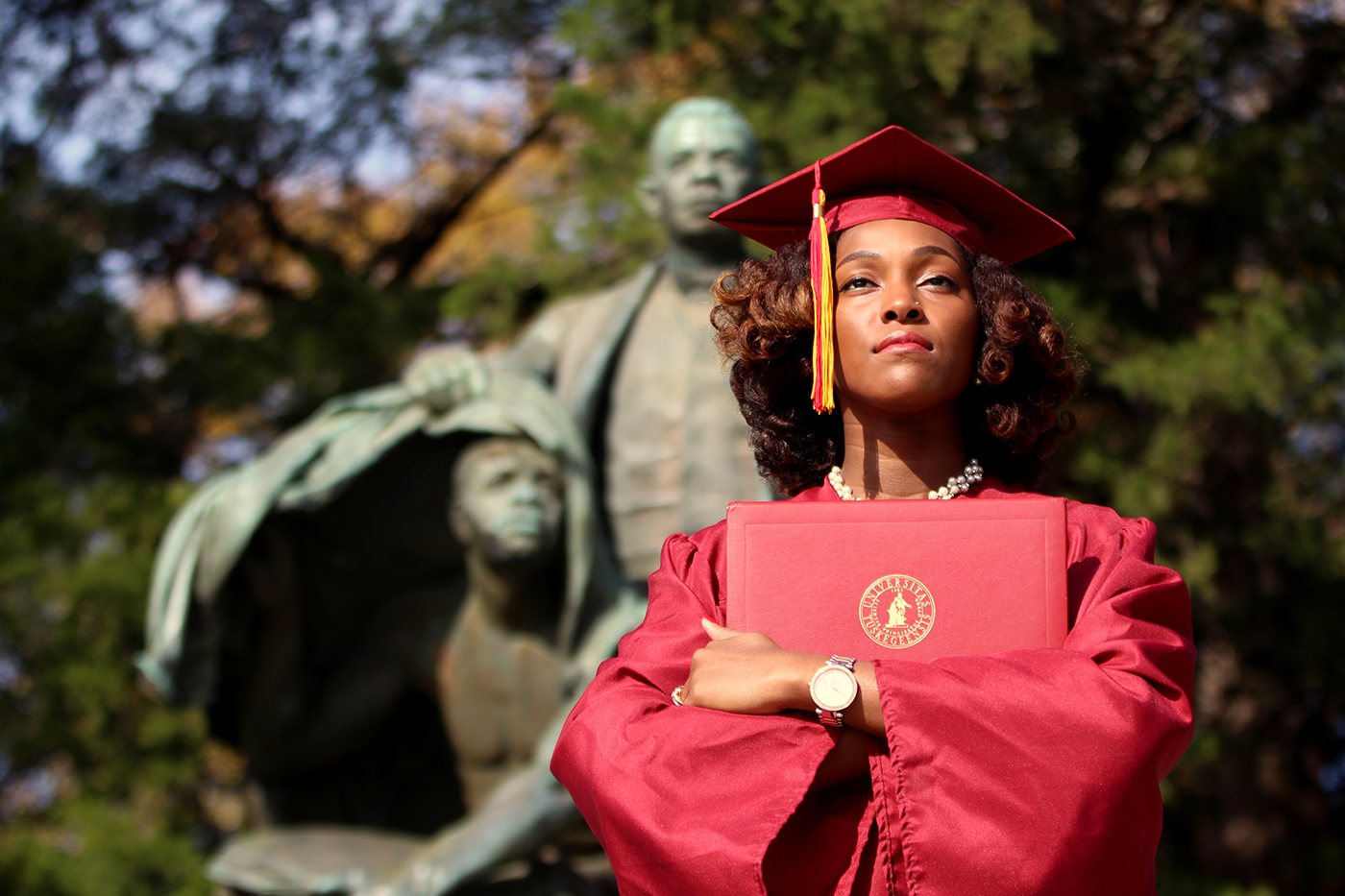 A recent graduate at the BTW monument