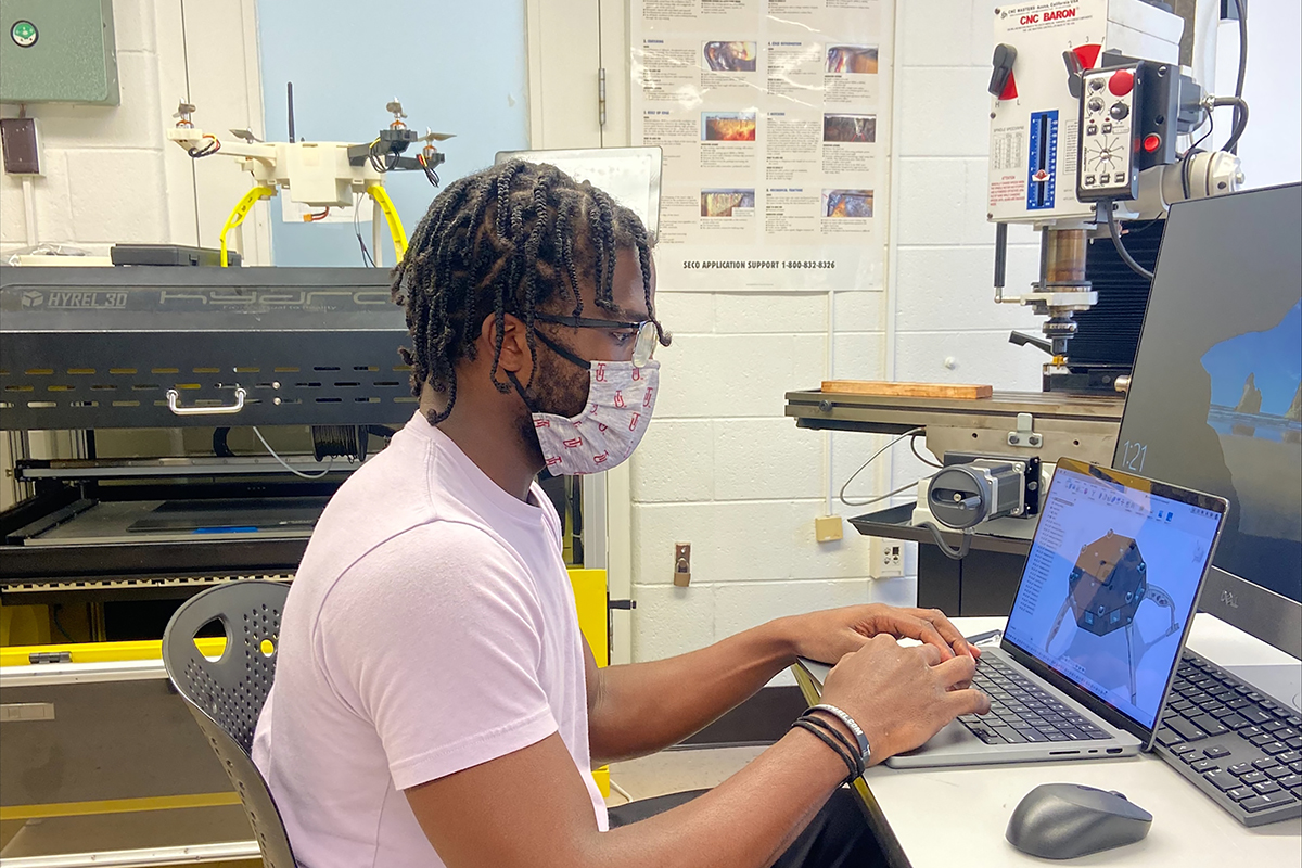 Student doing research project