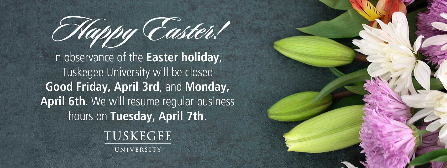 Graphic announcing Easter Break