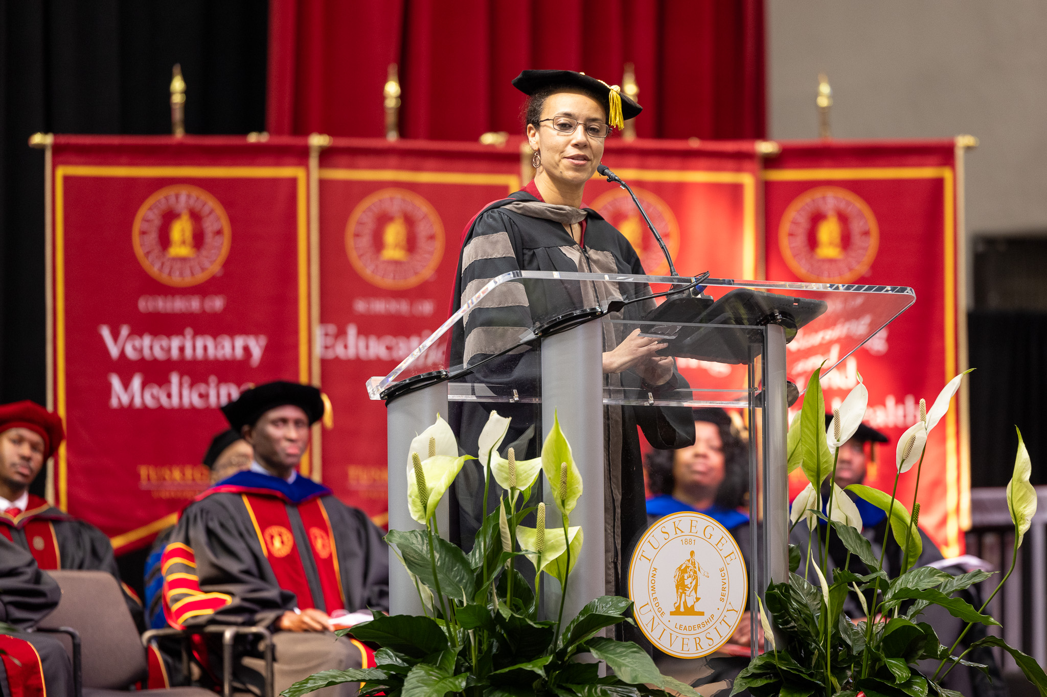 2026 Graduate Commencement Speaker at podium