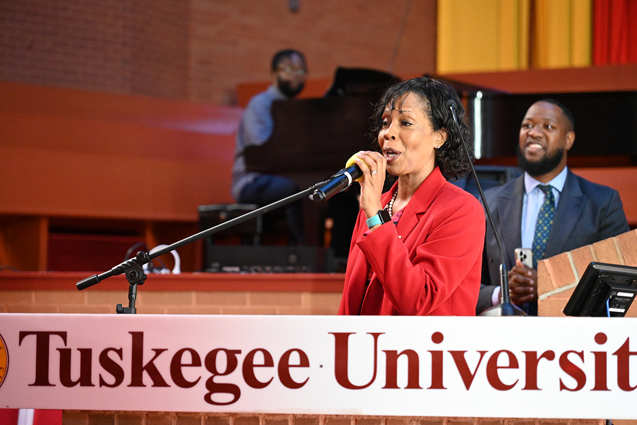 Chief of Staff Dr. Kellei Samuels gives remarks in the Chapel