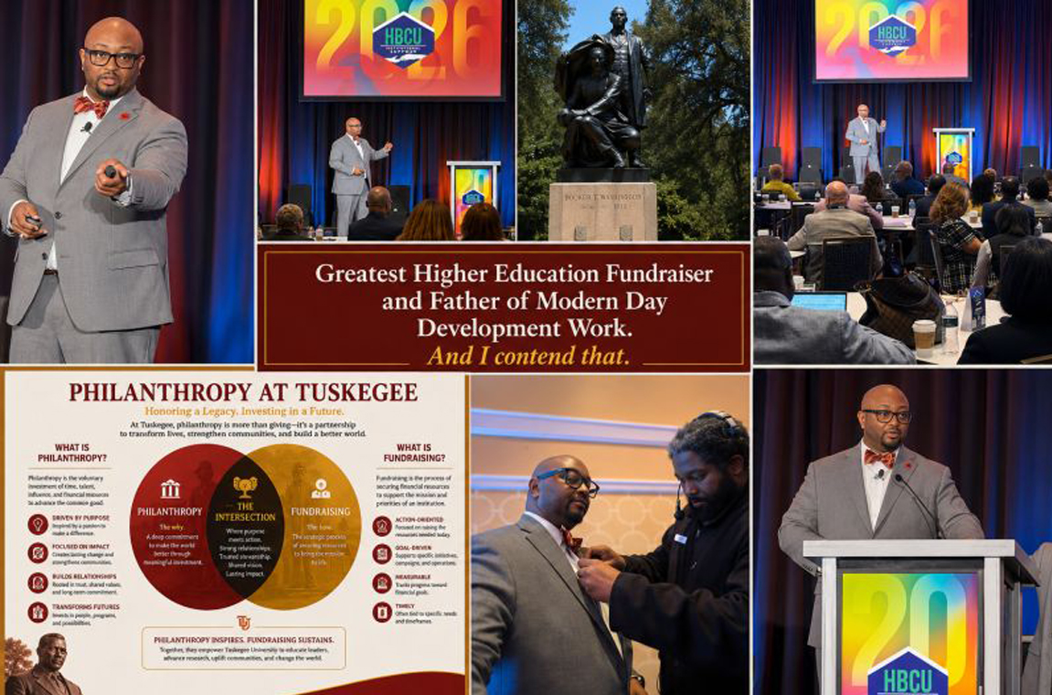 Collage of Dr. A.L. Fleming's Philanthropy presentation and pictures at symposium