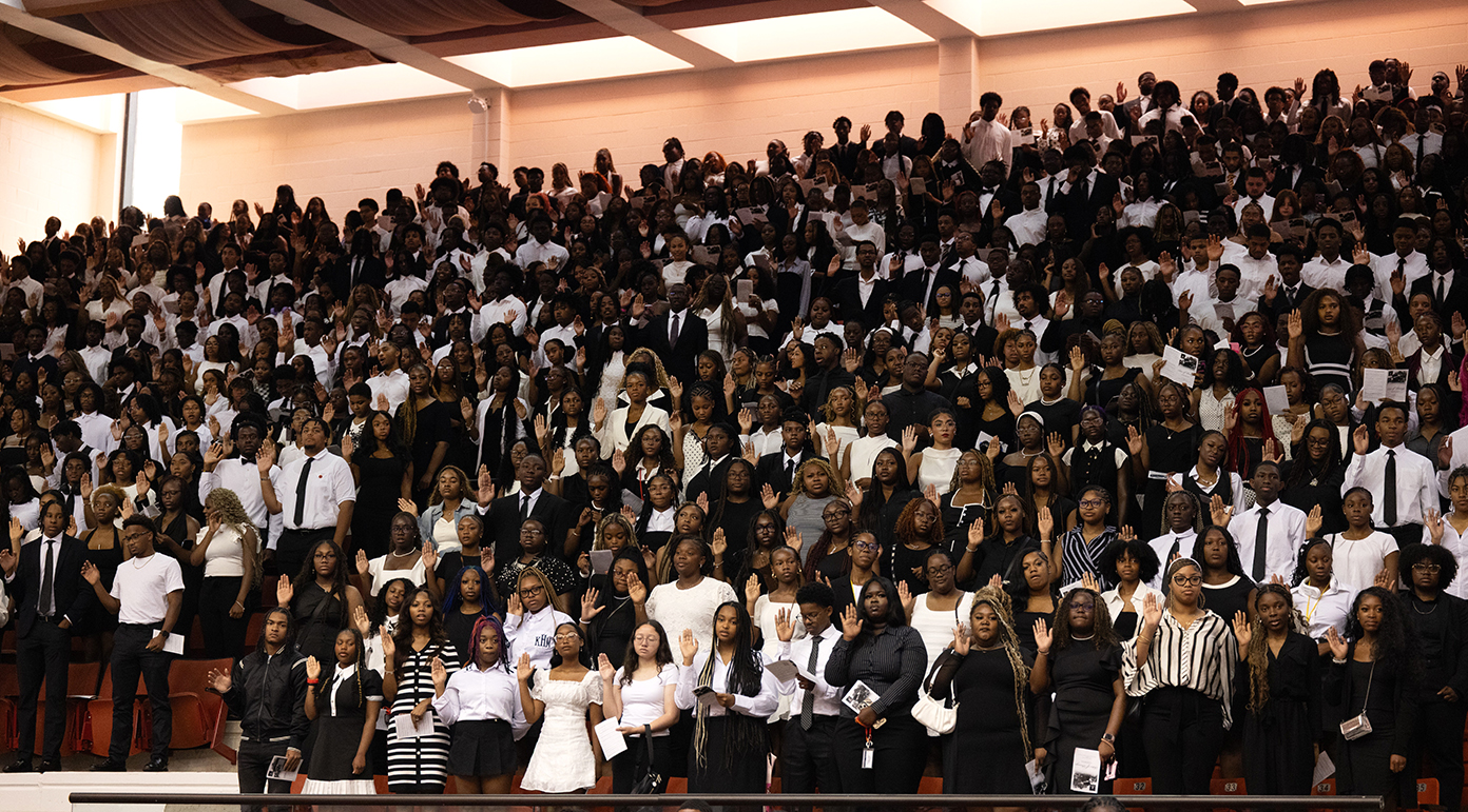 Audience of New students in the Chappie James Arena