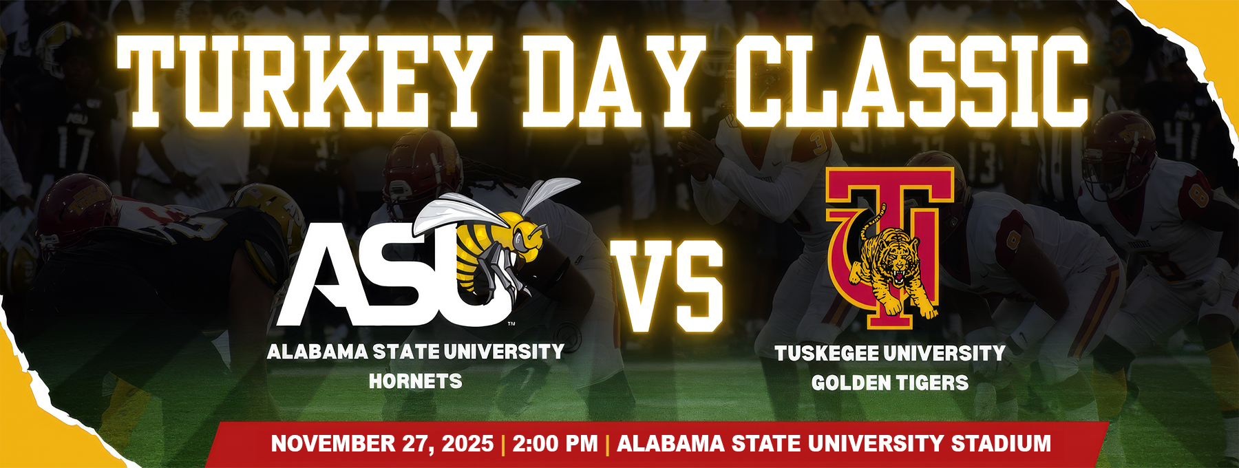 Graphic about the Turkey Day Classic football game between the TU Golden Tigers and the ASU Hornets