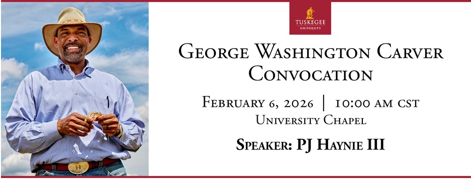 Graphic announcing PJ Haynie as Carver Convocation speaker
