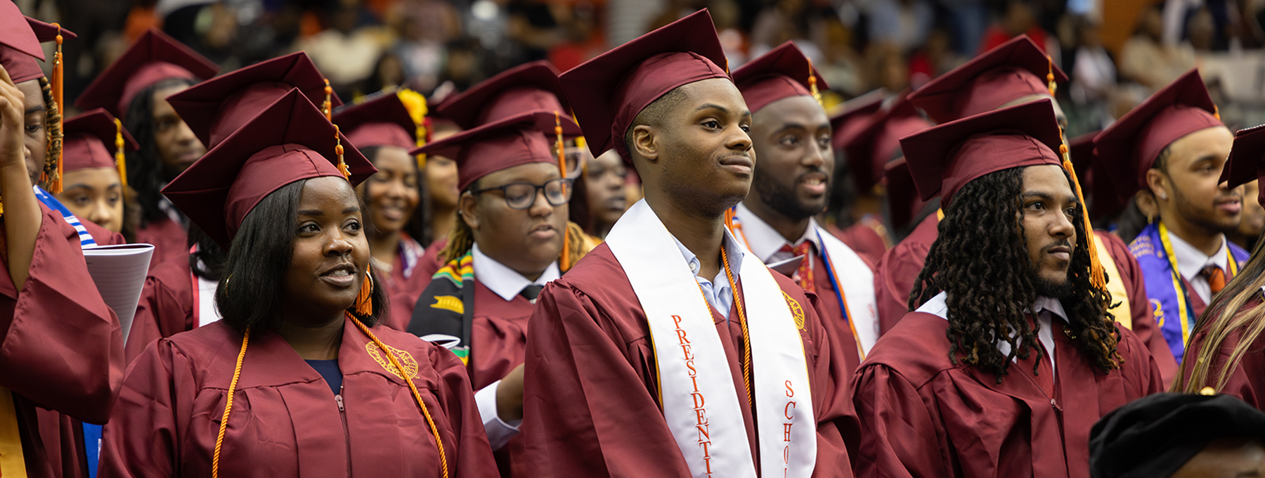 Students in graduation cap and gowns