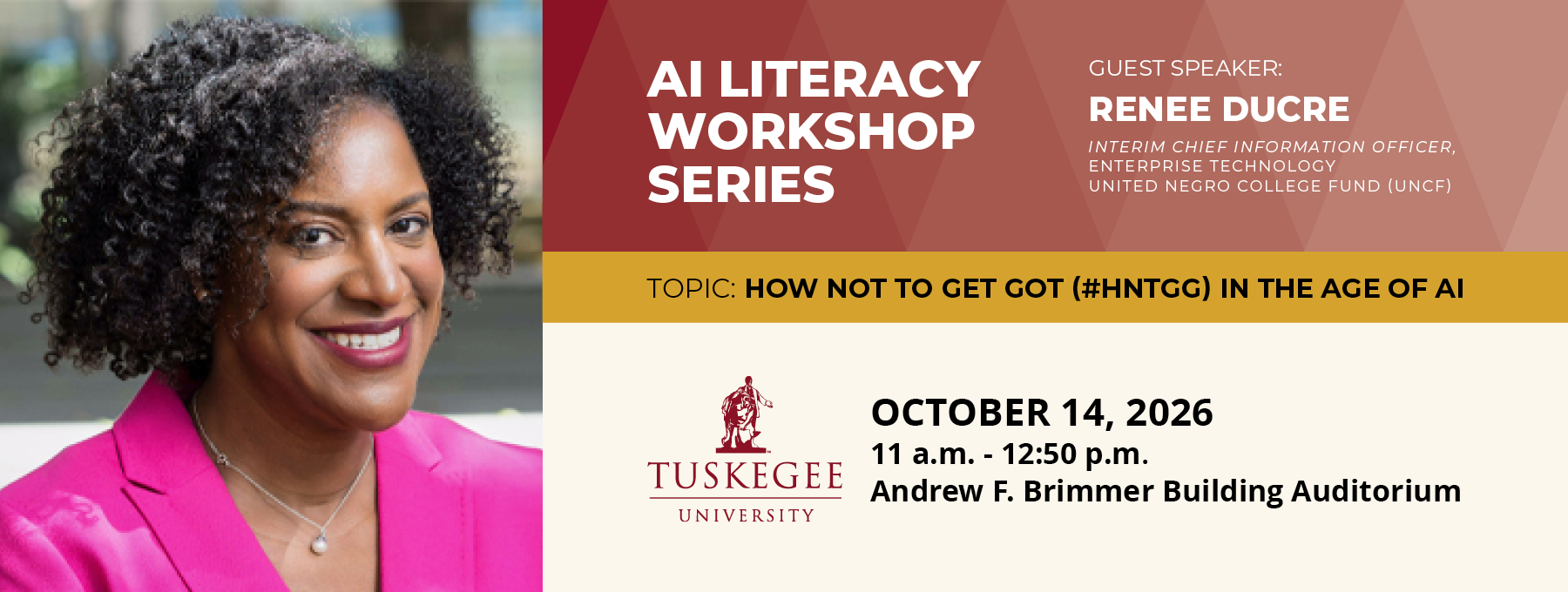 Graphic announcing the speaker for the AI Literacy Series