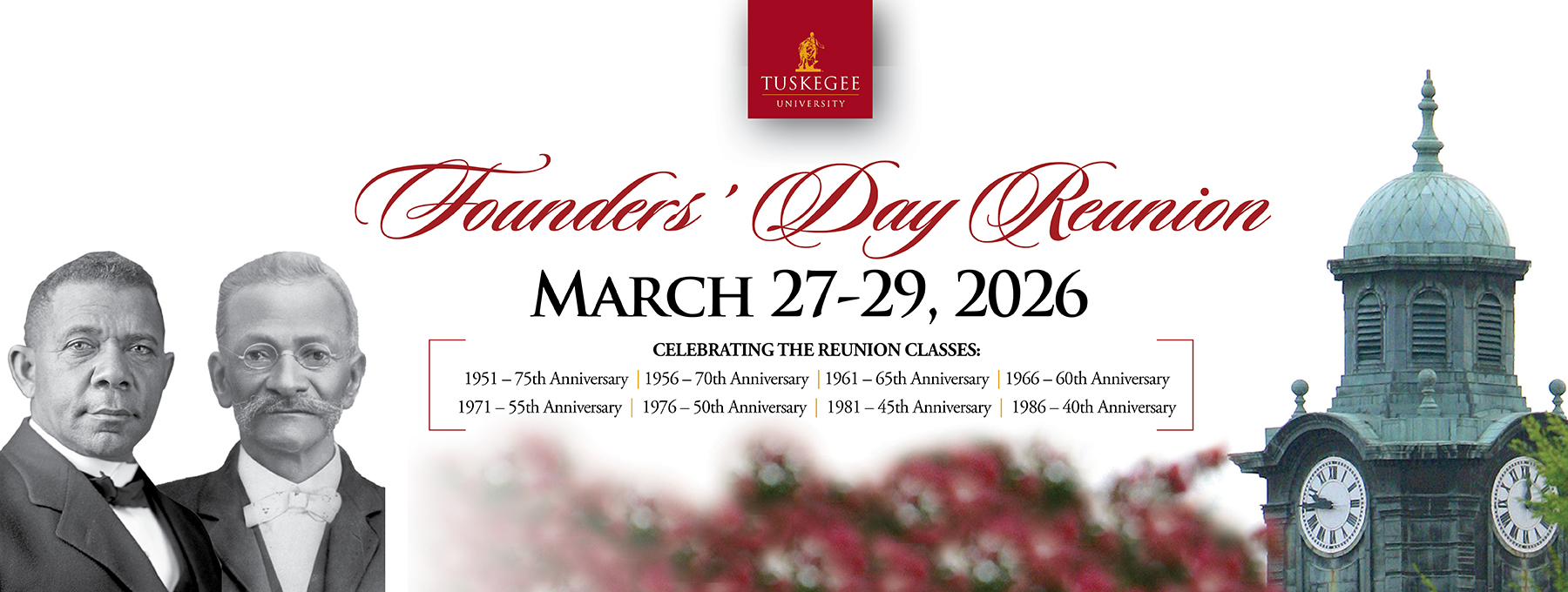 Graphic announcing the upcoming Founders' Day Reunion on March 27-29, 2026