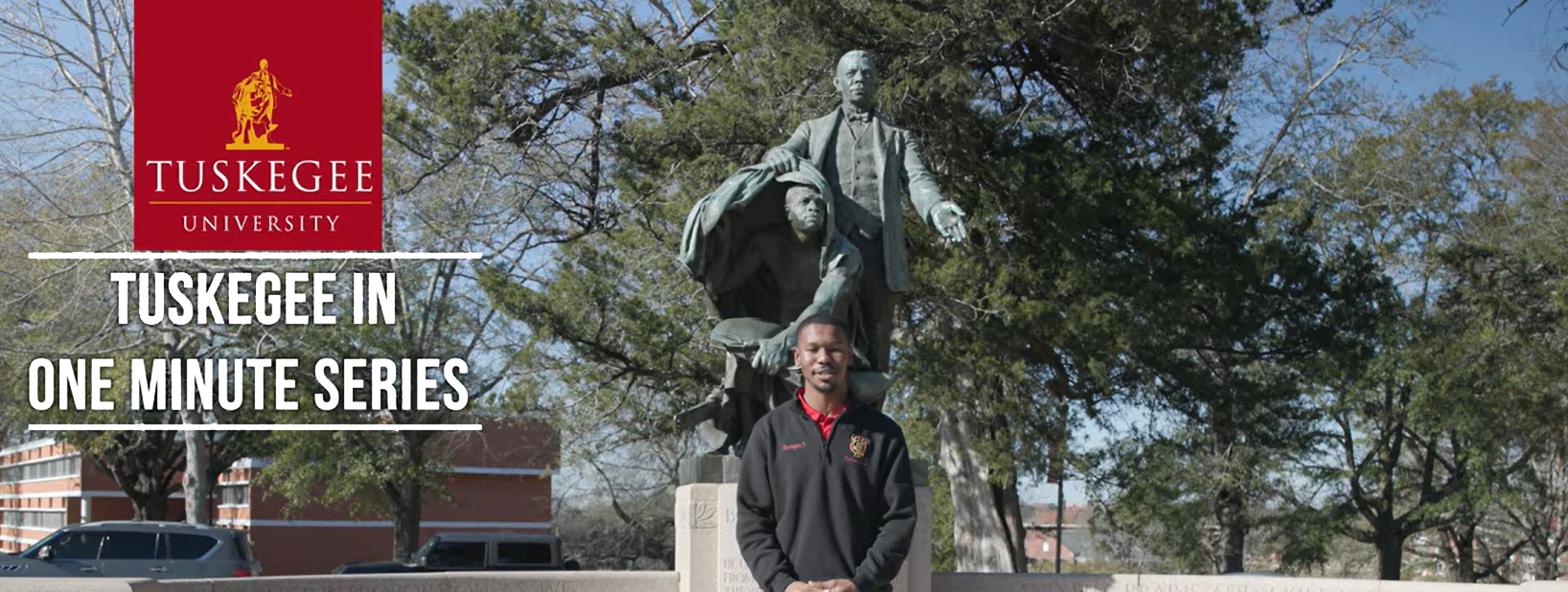 Image of student standing at the BTW monument narrating the Video Series on Presidents