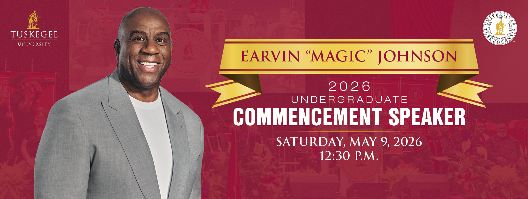 Graphic showing speaker for the Undergraduate Commencement