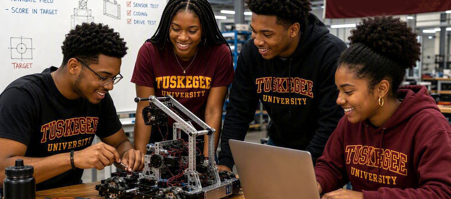 Students working on a robot