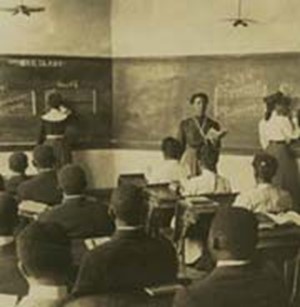 A black and white picture of one of the early classrooms