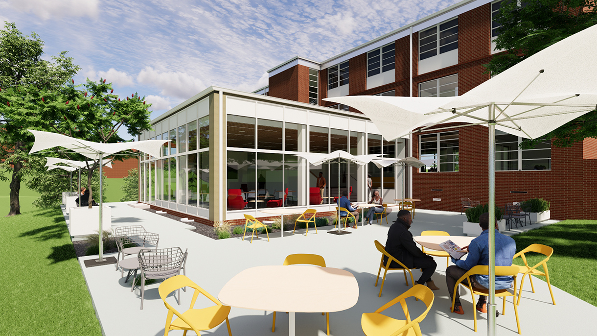 Artist rendering of patio of OD Hall
