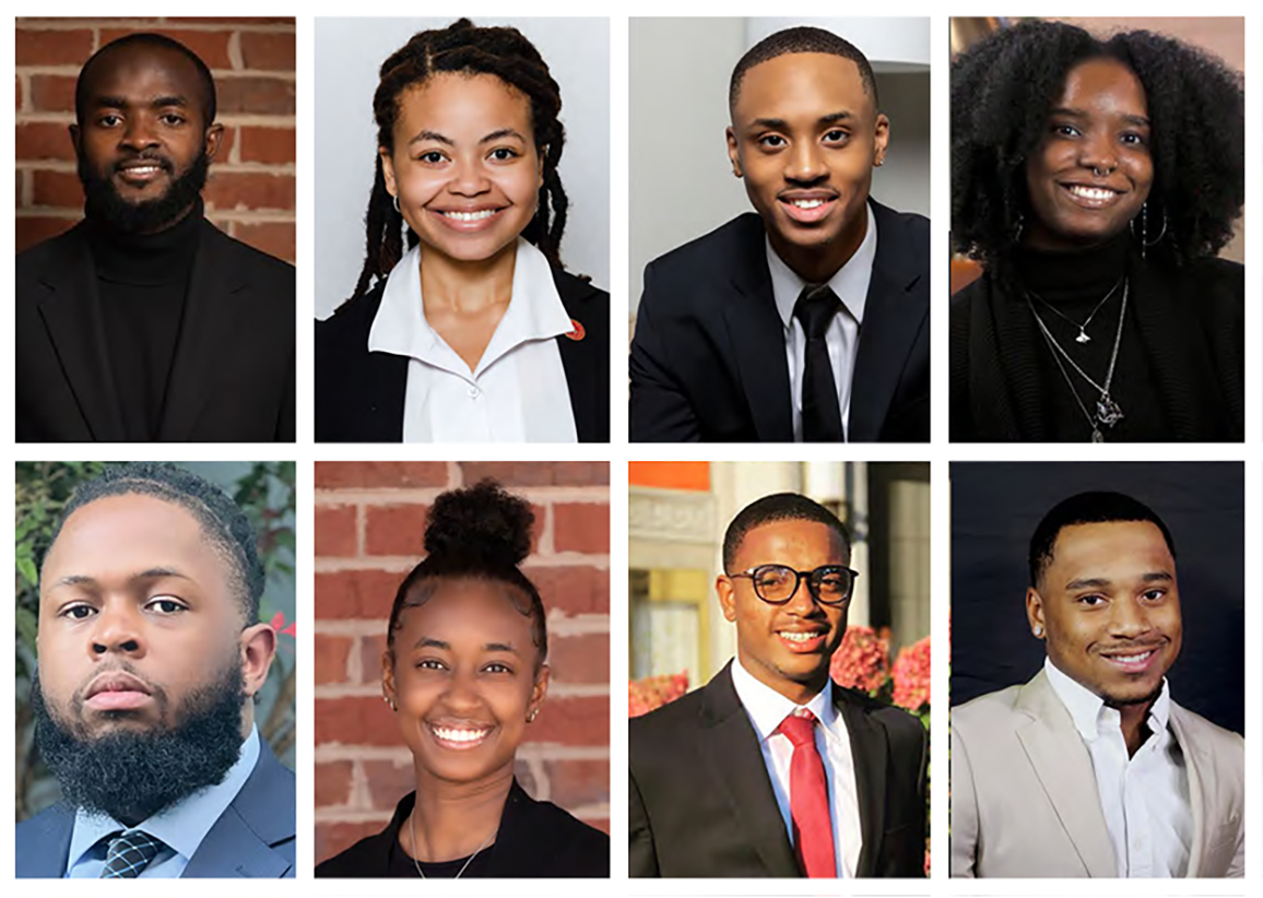 TU student design team --Top row L-R: Marco Aubin, Jordan Pettway, Chanse Huff, and Journi Goodman. --Bottom row L-R: Jordan Lamar, Arielle McElroy, Justin Scott, and Koby Bush.