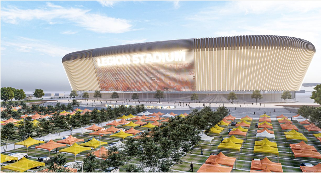 Stadium design showing surrounding landscape
