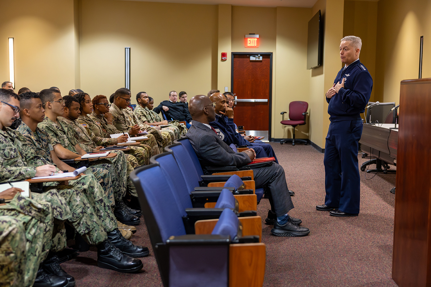 General Timothy D. Haugh addresses the audience at Tuskegee University.
