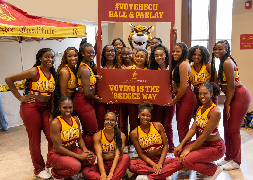 Cheerleaders and mascot