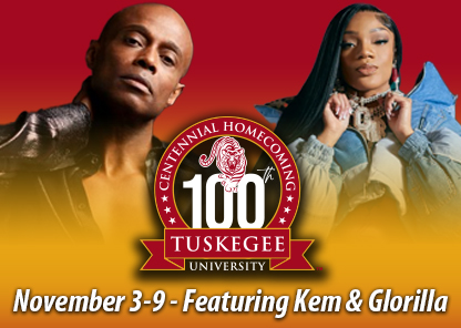 Graphic announcing Centennial Homecoming artists Kem and Glorilla