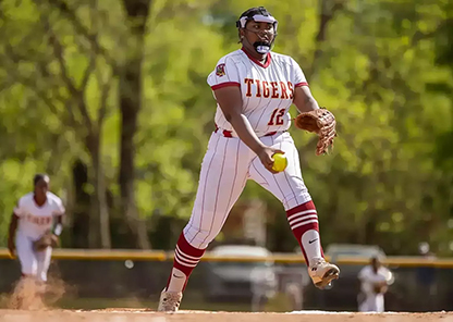 TU softball pitcher on the mound.
