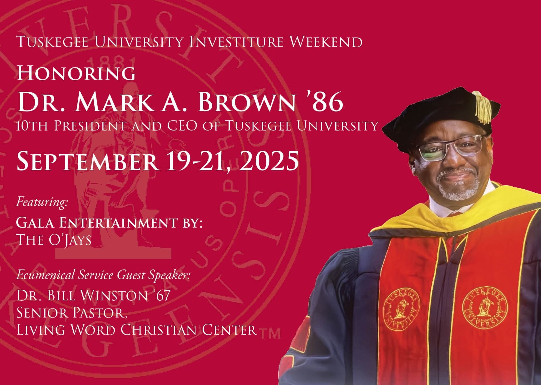 Graphic announcing the inauguration of Dr. Mark Brown