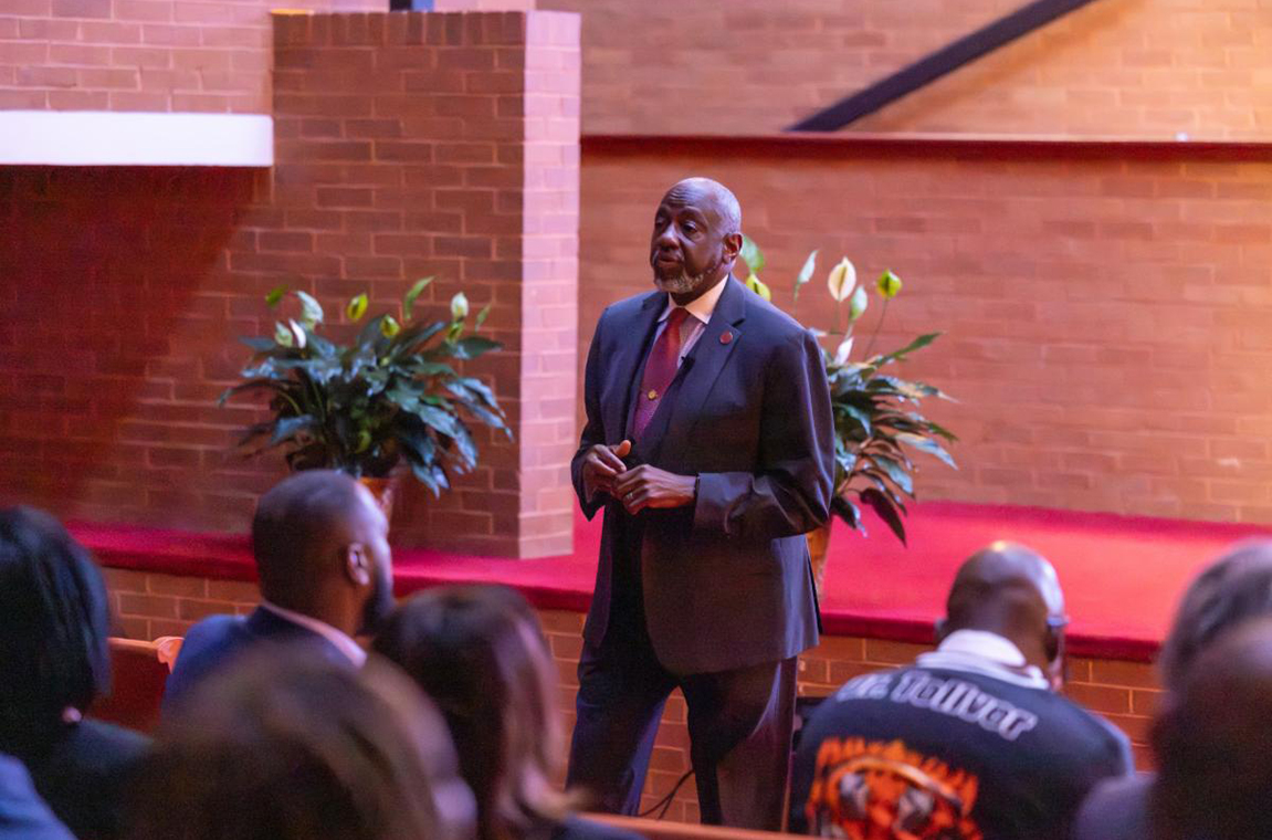 Dr. Mark A. Brown speaking in Chapel at Town Hall