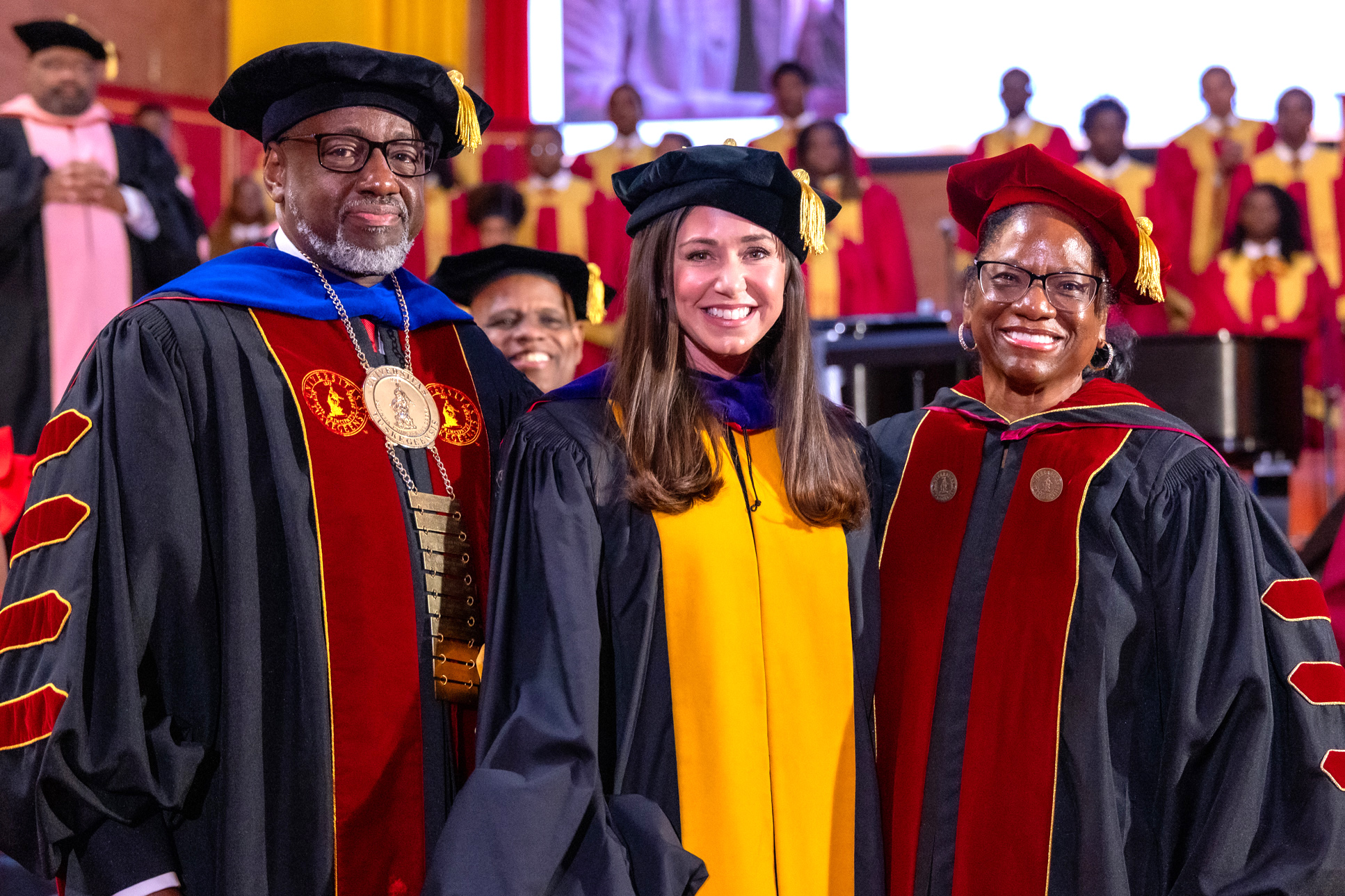 TU President Dr. Mark Brown, Senator Katie Britt and Board Chair Norma Clayton