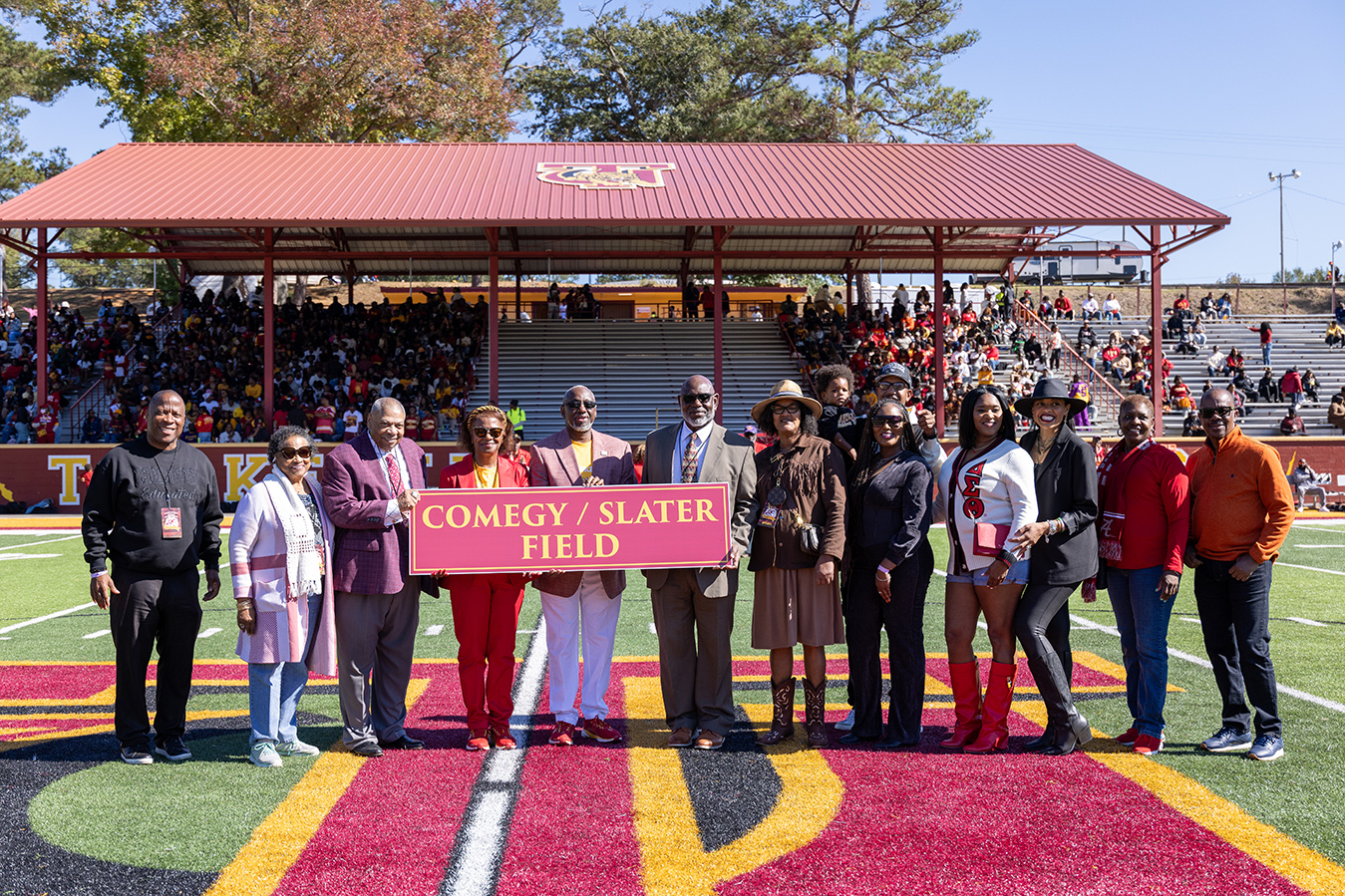 Football field dedication during Homecoming game