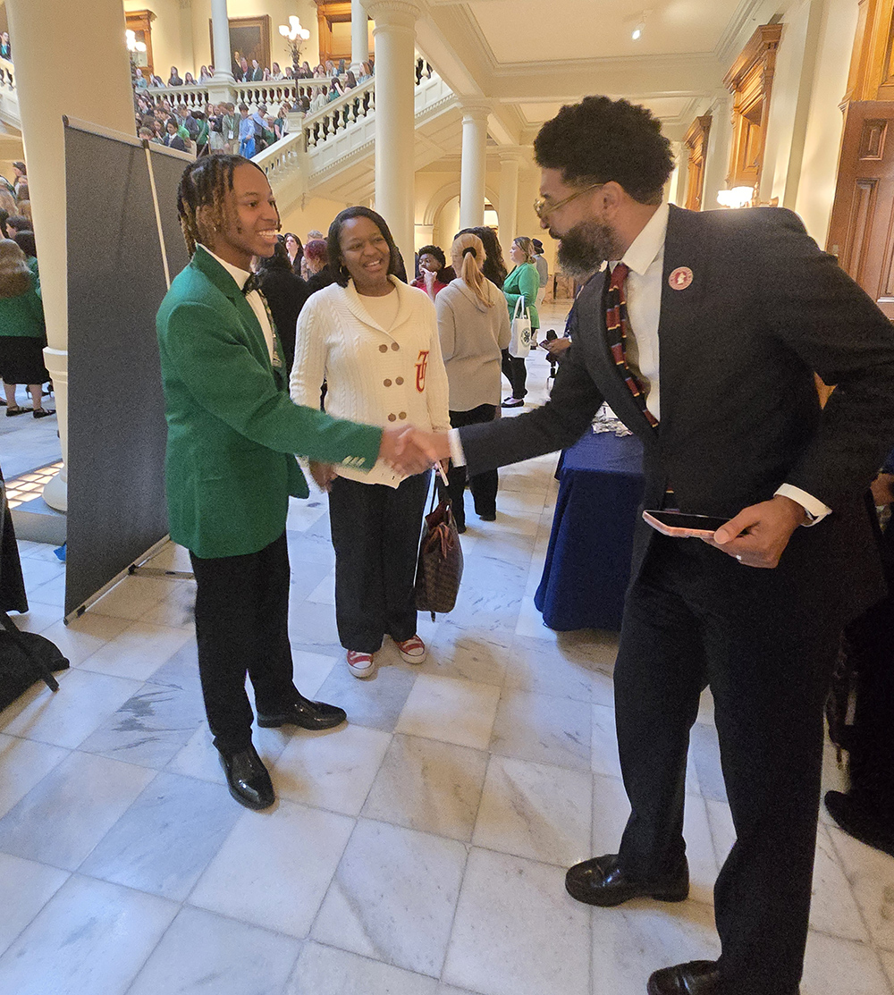 Dr. Rice with incoming Freshman Pearson