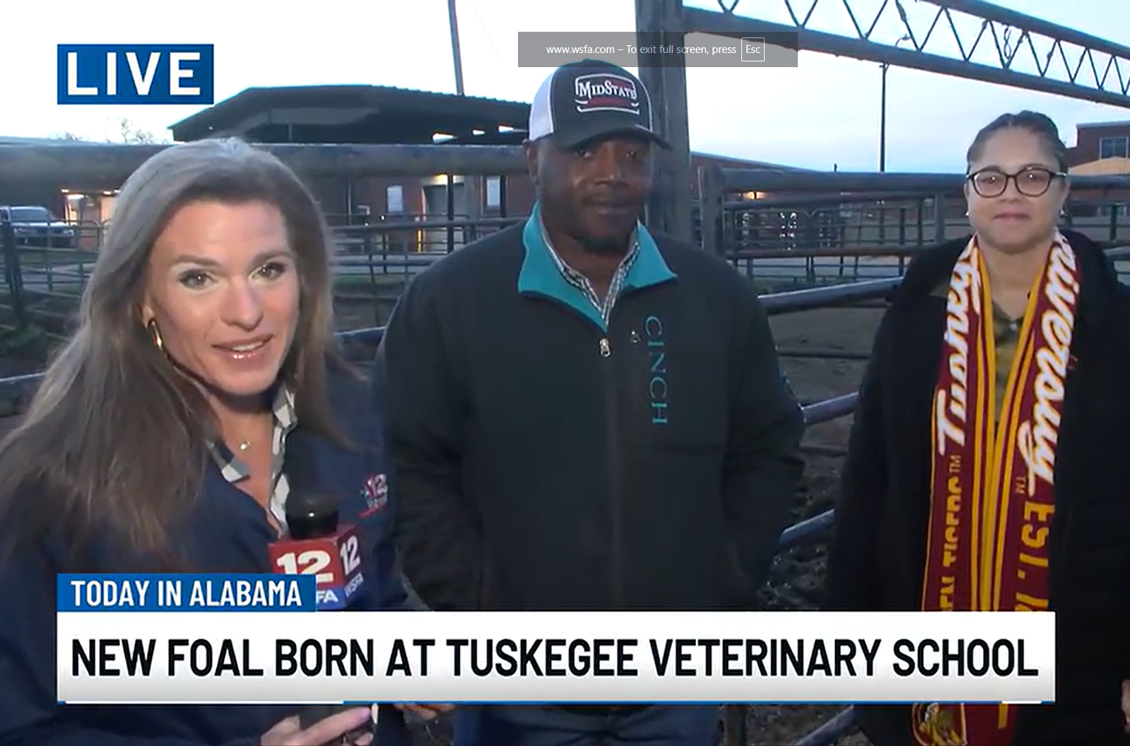 News anchor conducting an interview at the TU Vet College