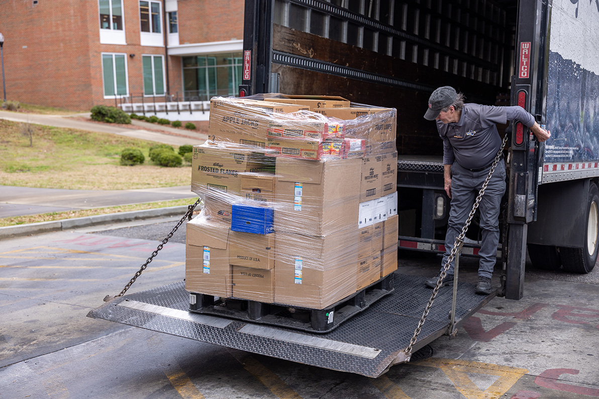 Kroger donation to food pantry boxes on truck