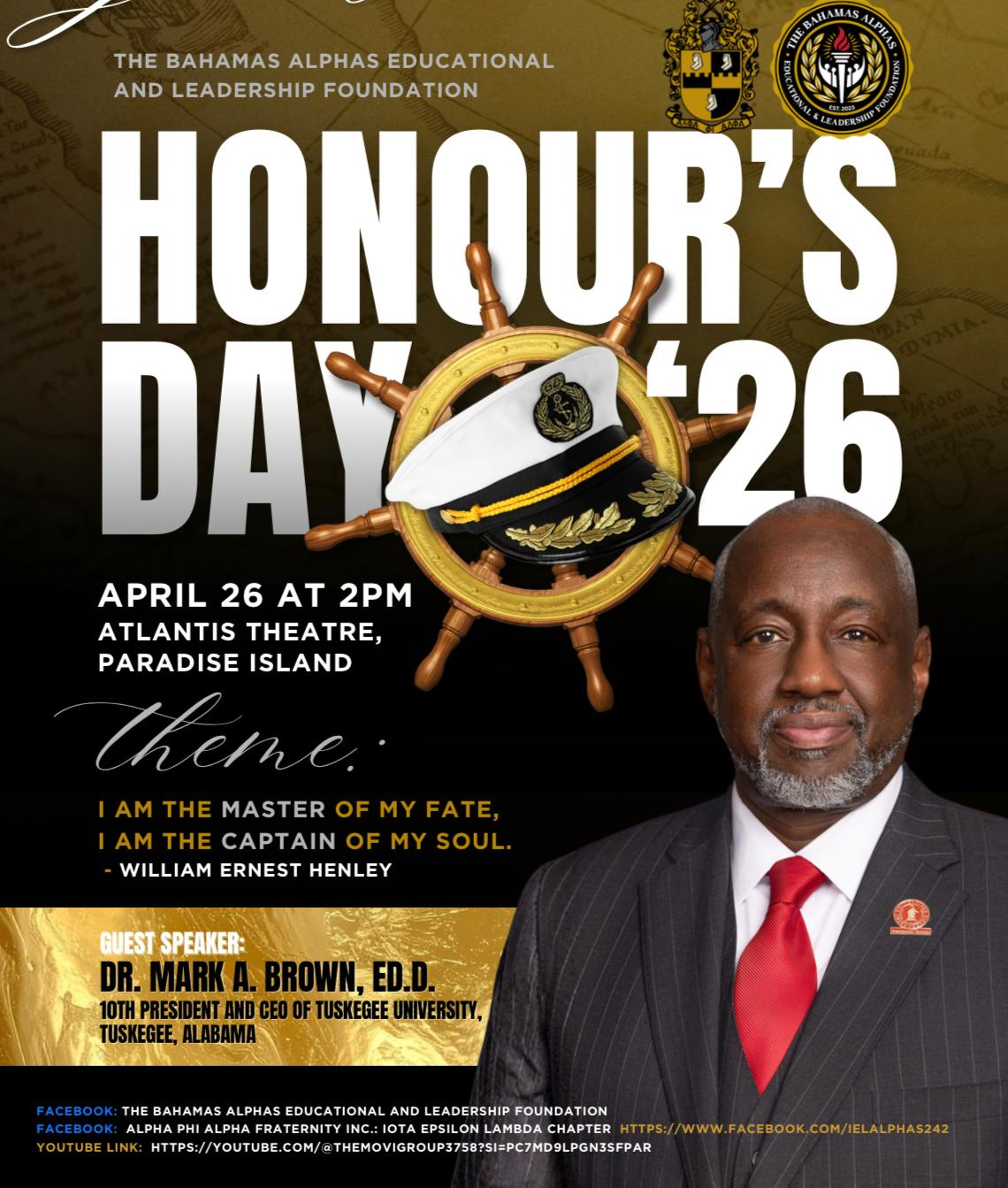 Graphic on Dr. Brown as speaker at Bahamas Alphas convocation