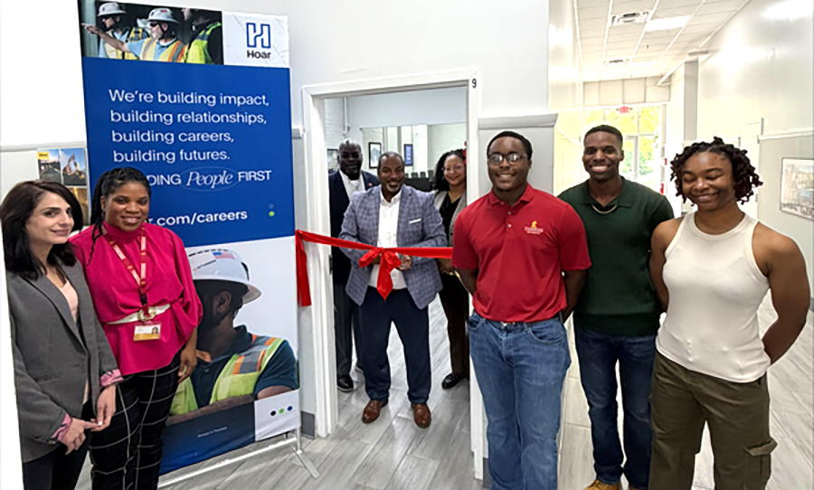 Hoar rep and TSACS administrators and students at ribbon cutting