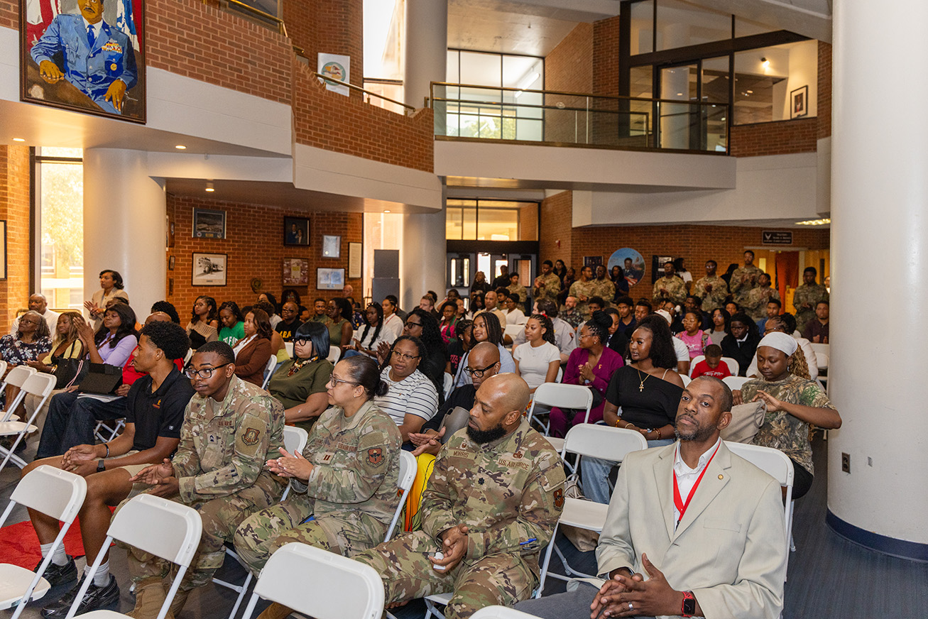 Audience at bomber jacket ceremony
