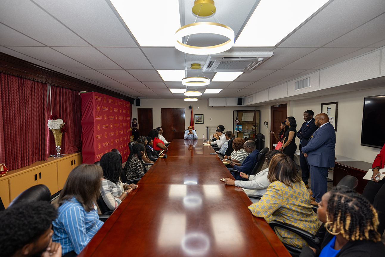 TU students fill the conference room to participate in discussion with Rep. Shomari Figures