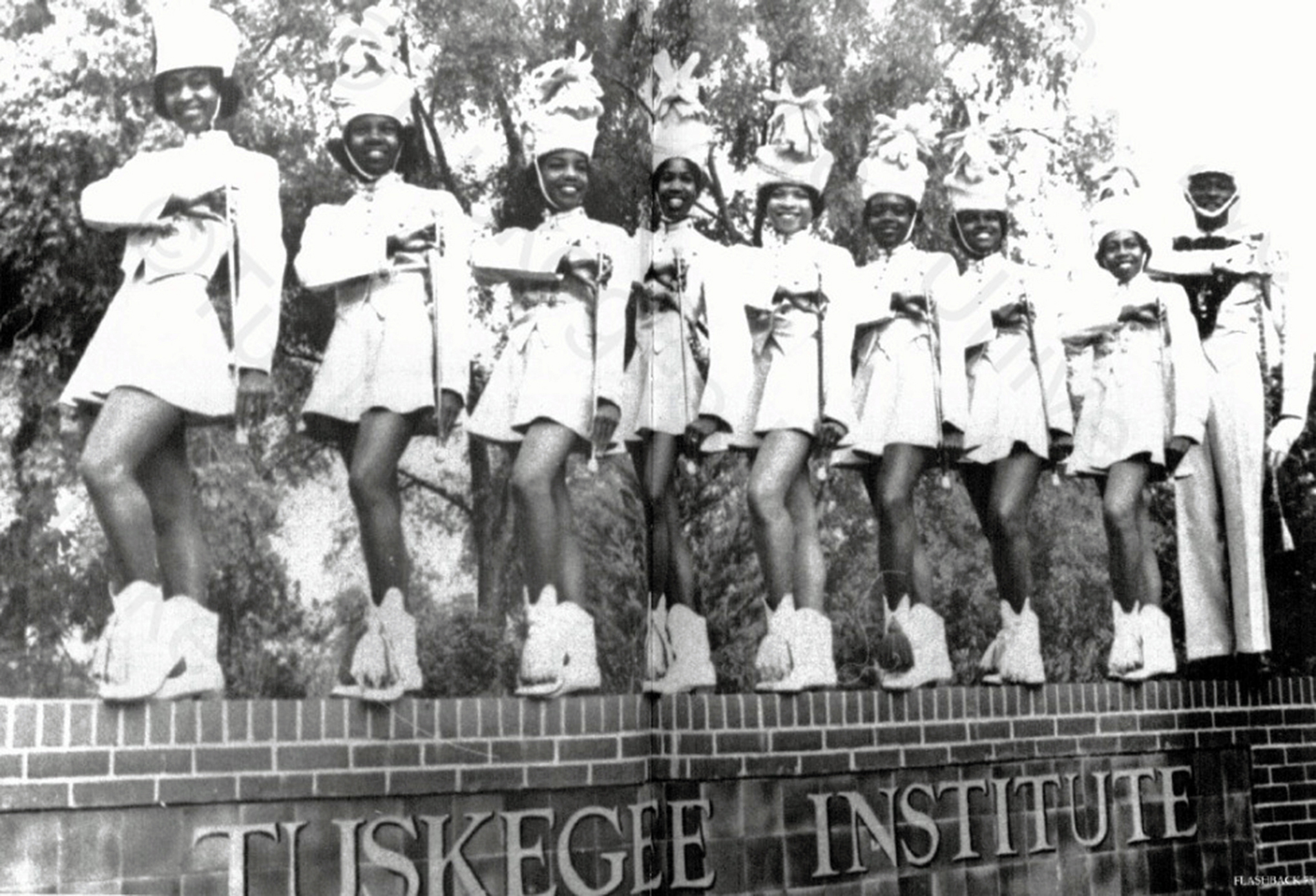 Earlier black and white picture of majorettes
